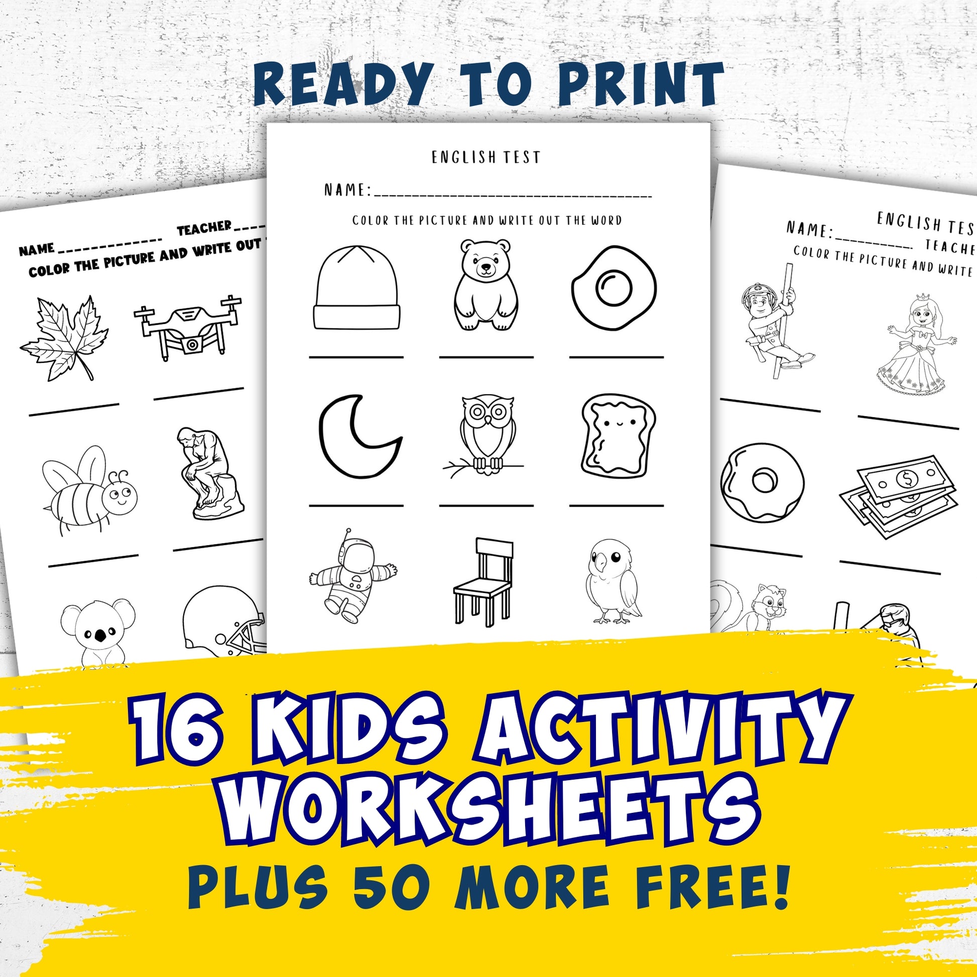 16 Kids Activity Worksheets Kids Test Plus 50 More FREE Printable Worksheets, Preschool, Kindergarten Elementary School, Ready To Print